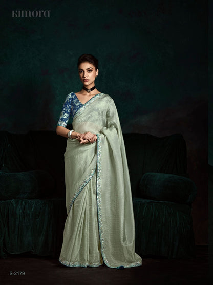 Dhiyona KM Women Stunning See Green Designer Organza Saree “ A Touch Of Elegance And Grace