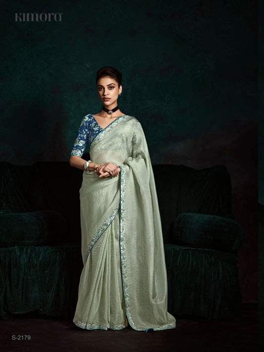 Dhiyona KM Women Stunning See Green Designer Organza Saree “ A Touch Of Elegance And Grace