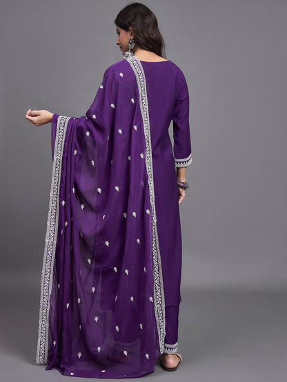 Women Embroidery A-Line Kurta And Pant set with Dupatta