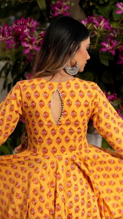 Mehar Light Brown Hand Block Angrakha Set