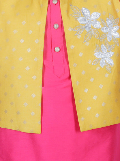 Zarqa Boys Pink Kurta with Pant and Jacket set
