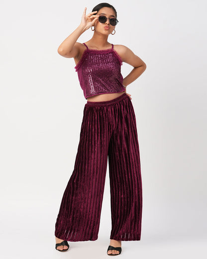 Glam up Girls Maroon Pant with sequins Top Party Girls Co-ordinate set