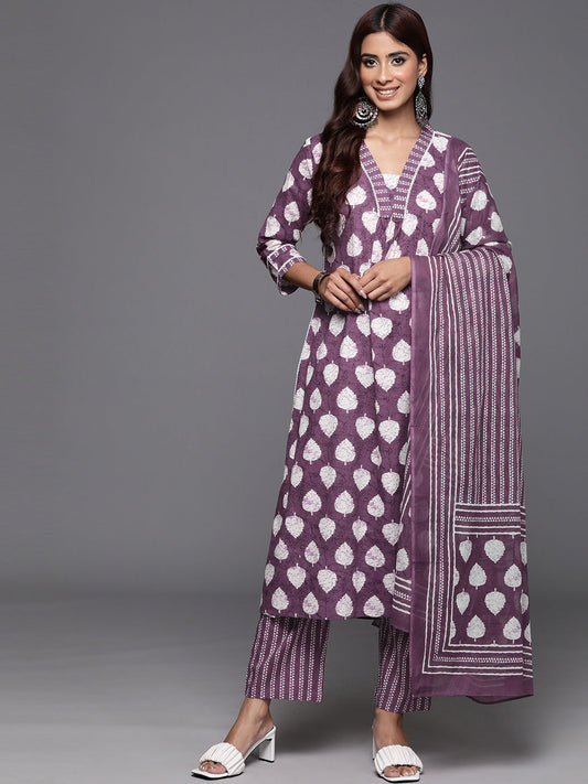Dhiyona VR Women's Floral Printed Straight Kurta With Tonal Printed Bottom And Dupatta