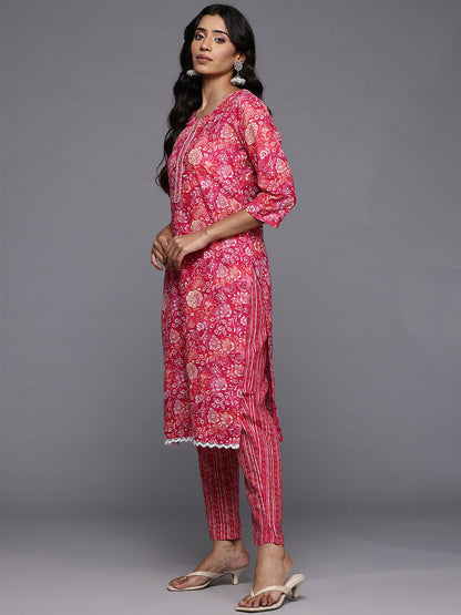 Dhiyona VR Women's Floral Jaipuri Printed Lace Detaled Kurta Set With Dupatta