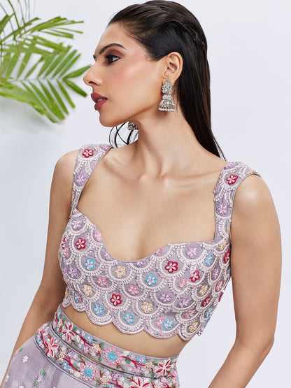 Women Rose gold Pure Chiffon Sequins and thread embroidery  Lehenga choli & Dupatta