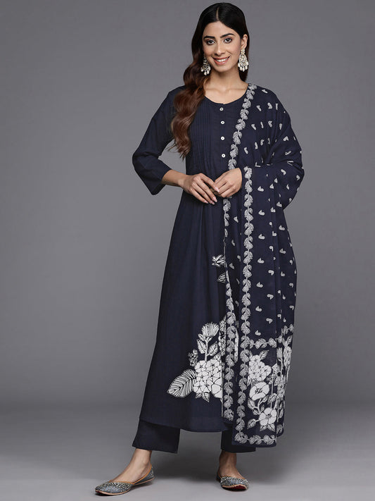 Dhiyona VR Women's Blue Floral Printed Kurta With Bottom And Dupatta