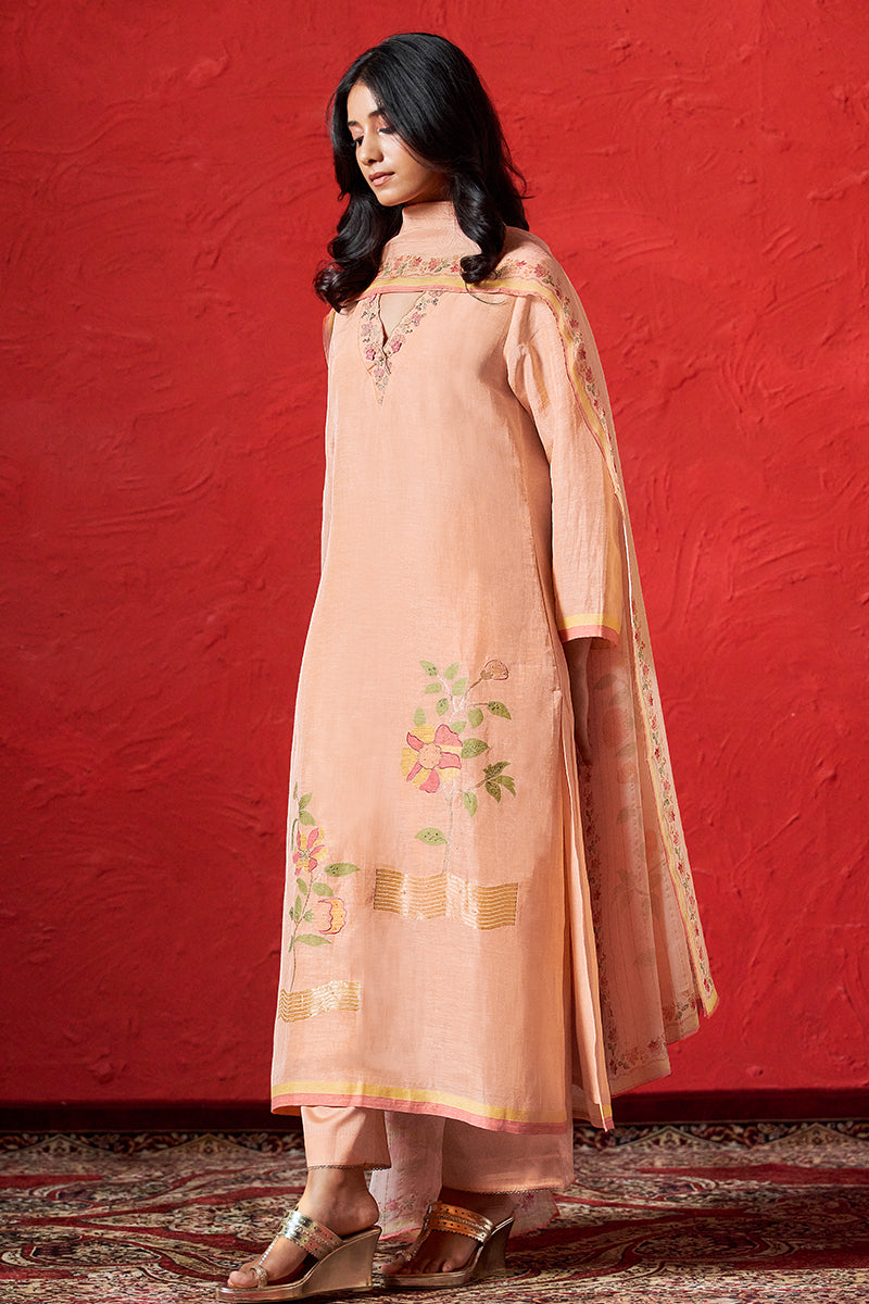 Women's Peach Nectar Linen Woven Salwar Suit