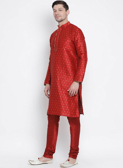 Men's Maroon Silk Blend Straight Kurta Pyjama Set
