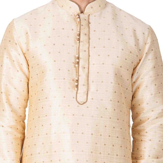 Men's Gold Silk Blend Straight Kurta Pyjama Set