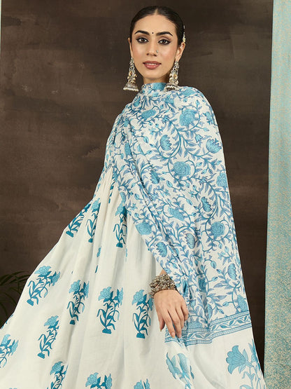 Dhiyona IE Floral Printed Empire Pure Cotton Kurta With Trousers & Dupatta