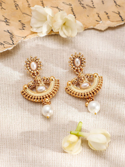 Dhiyona RJ Women's 18K Gold-Plated Pearl and Kundan Studded Temple Necklace Set