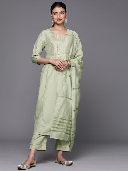 Dhiyona VA Women's Embroidered Sequinned Kurta with Trousers & With Dupatta