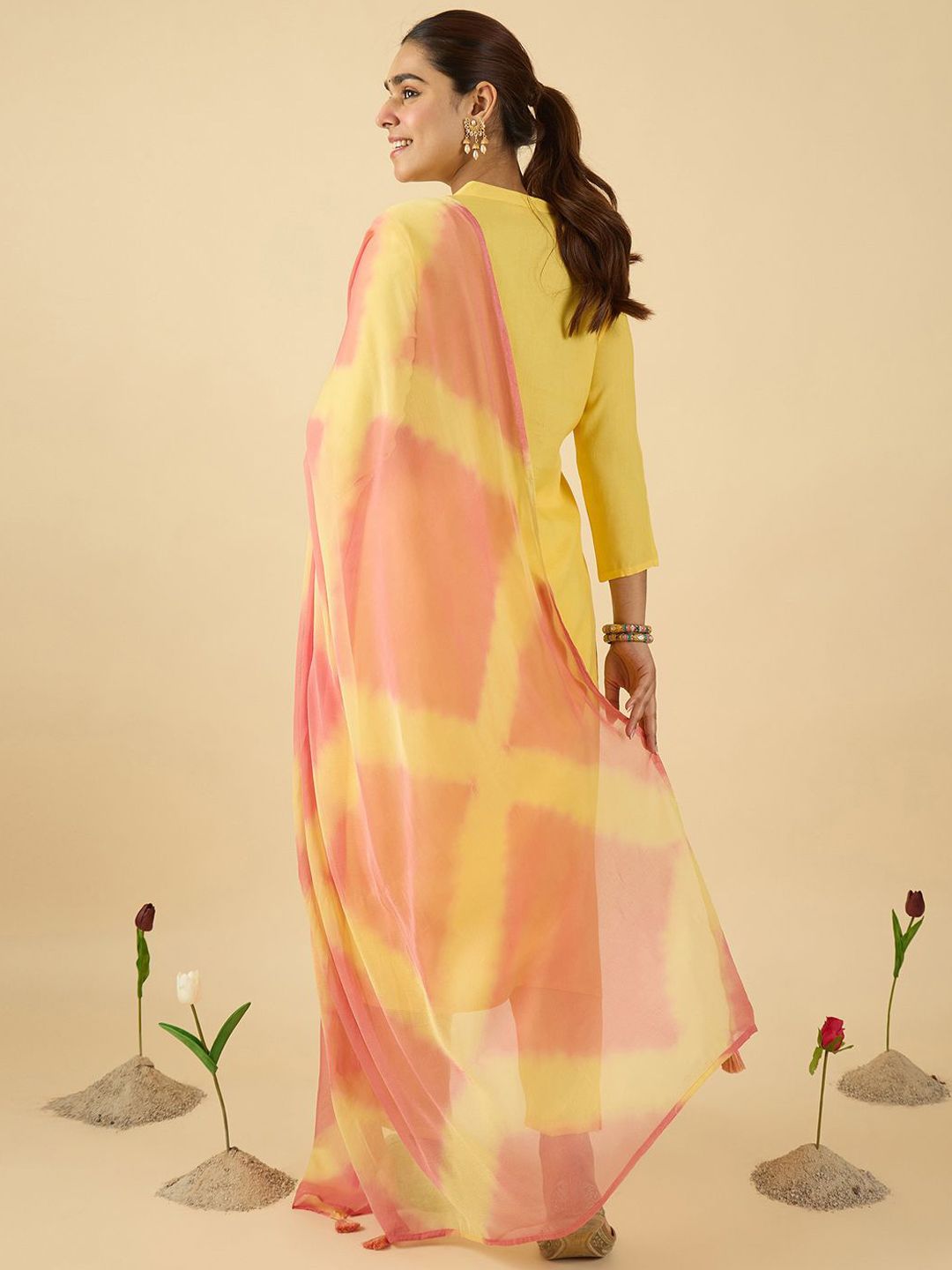 Women Embroidered Mirror Work Pure Cotton Kurta with Trousers & With Dupatta