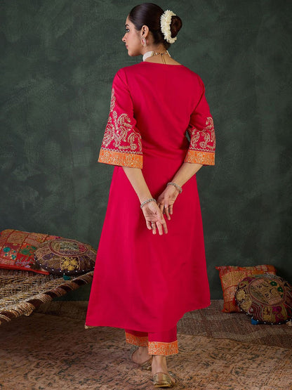 Dhiyona IE Embroidered Round Neck Top With Trousers Co-Ords