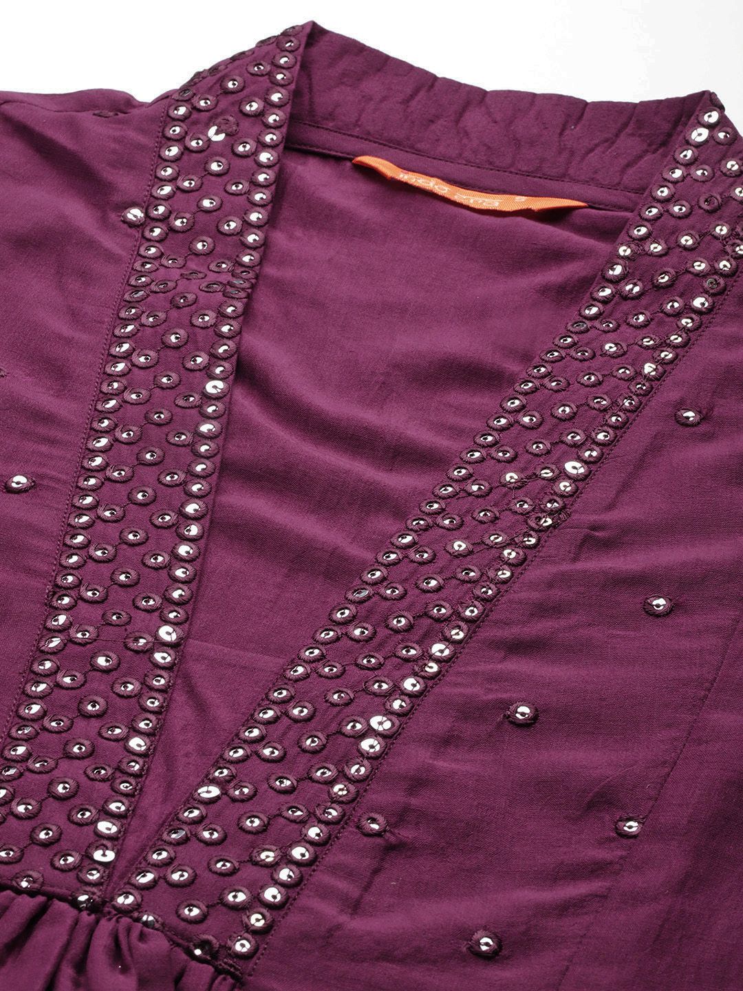 Embroidered Panelled Sequinned Kurta with Trousers