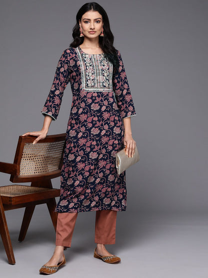 Dhiyona IE Women Floral Printed Thread Work Kurta