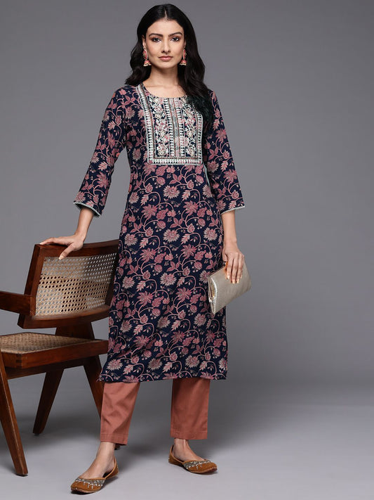 Dhiyona IE Women Floral Printed Thread Work Kurta