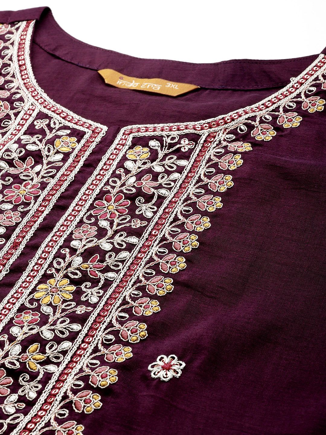 Dhiyona IE Plus Size Floral Embroidered Regular Kurta with Trousers & With Dupatta