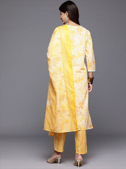 Dhiyona VA Women'sFloral Printed Thread Work Straight Kurta With Trousers & Dupatta