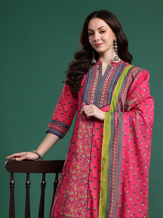 Women Ethnic Motifs Printed Sequinned Pure Cotton Kurta with Trousers & Dupatta