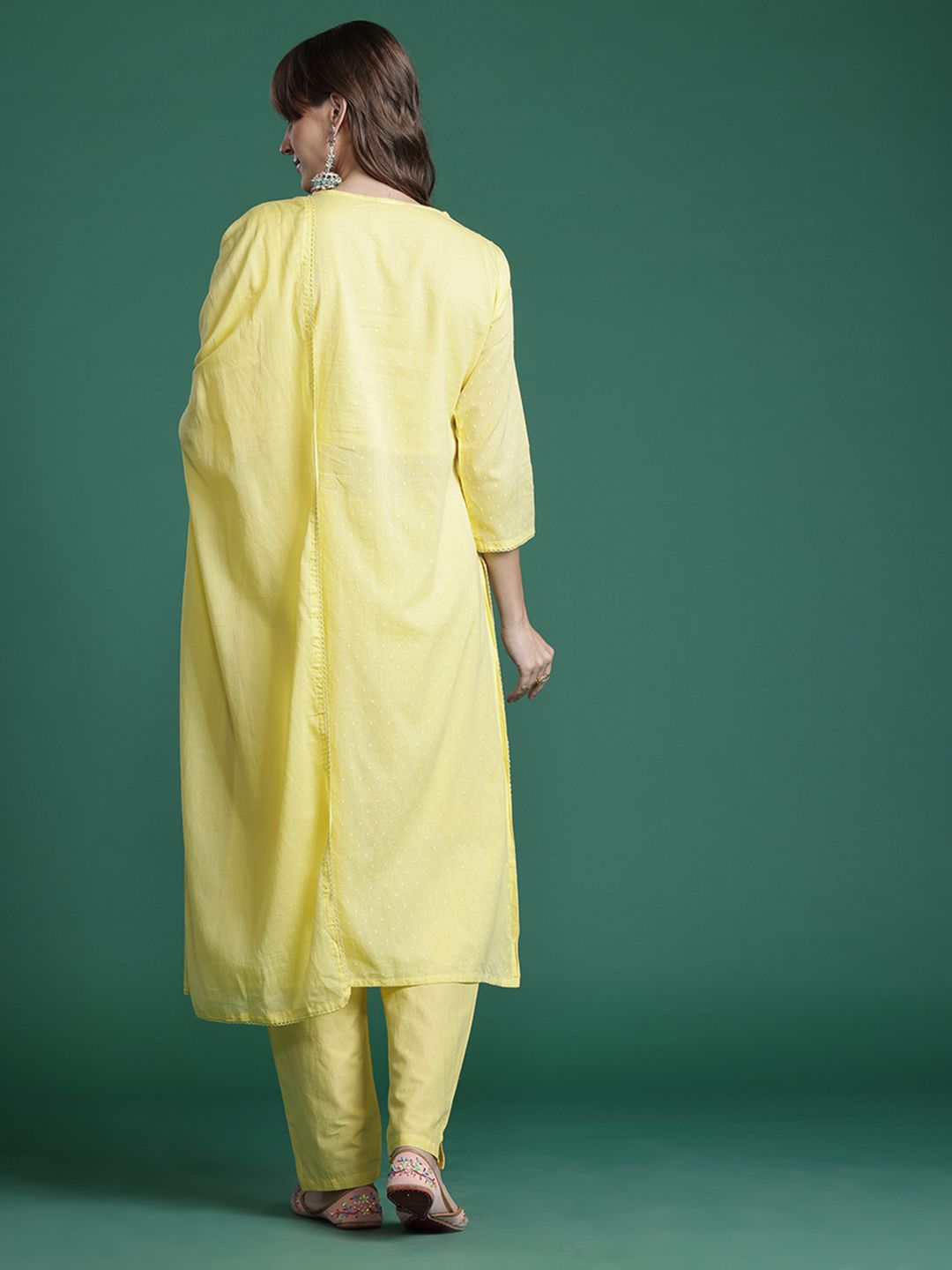 Floral Embroidered Kurta with Trousers & Dupatta