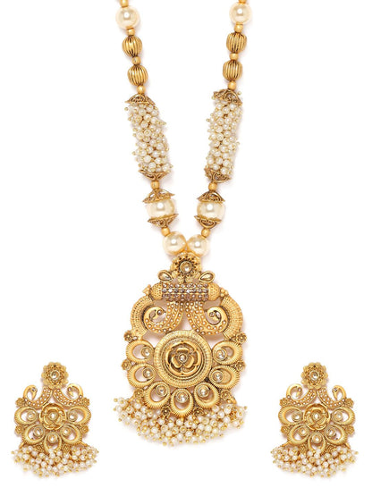 Dhiyona RJ Women's Gold-Plated Stone Studded & Beaded Necklace Set