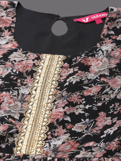 Dhiyona VA Women'sFloral Printed Pleated Gotta Patti Kurta with Sharara & Dupatta