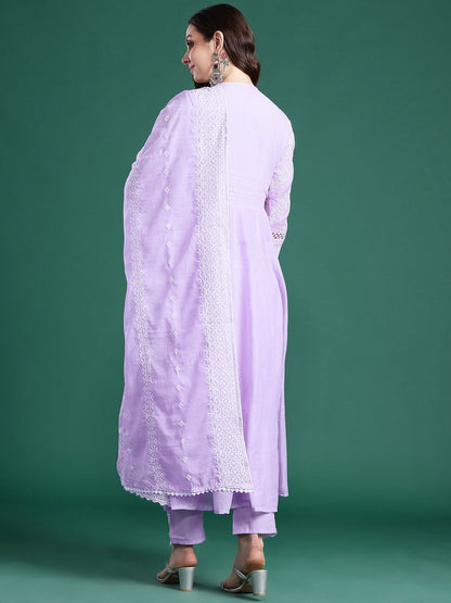 Ethnic Motifs Embroidered Pure Cotton Kurta with Trousers & Dupatta