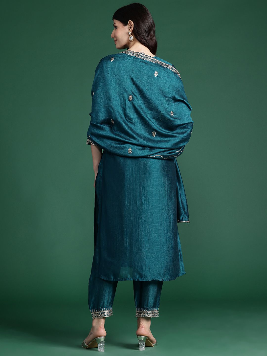 Women Ethnic Motifs Yoke Design Regular Kurta With Trousers & Dupatta