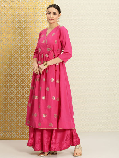 Dhiyona PD Women Women Angrakha Sequinned Pure Cotton Jashn Kurta with Skirt & Dupatta