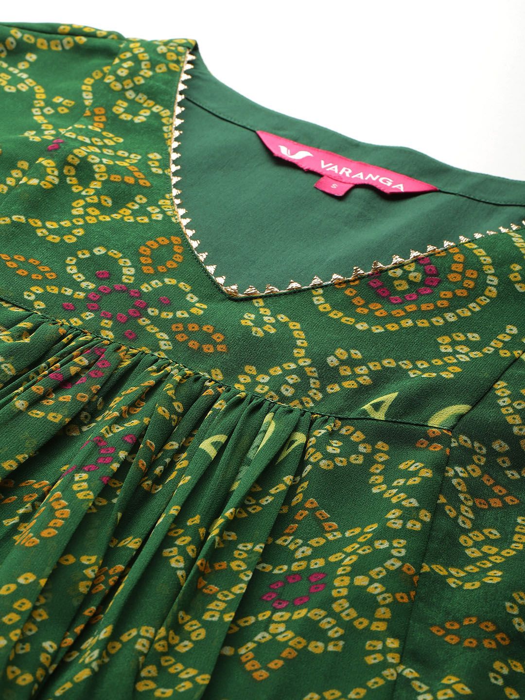 Dhiyona VA Women'sBandhani Printed Empire Gotta Patti Kurta With Trousers & Dupatta