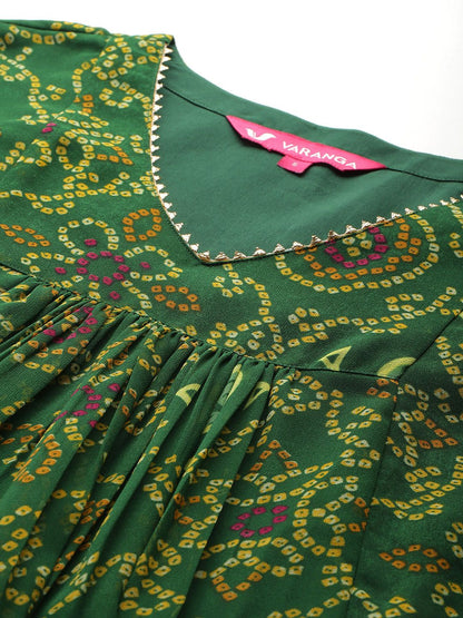 Dhiyona VA Women'sBandhani Printed Empire Gotta Patti Kurta With Trousers & Dupatta