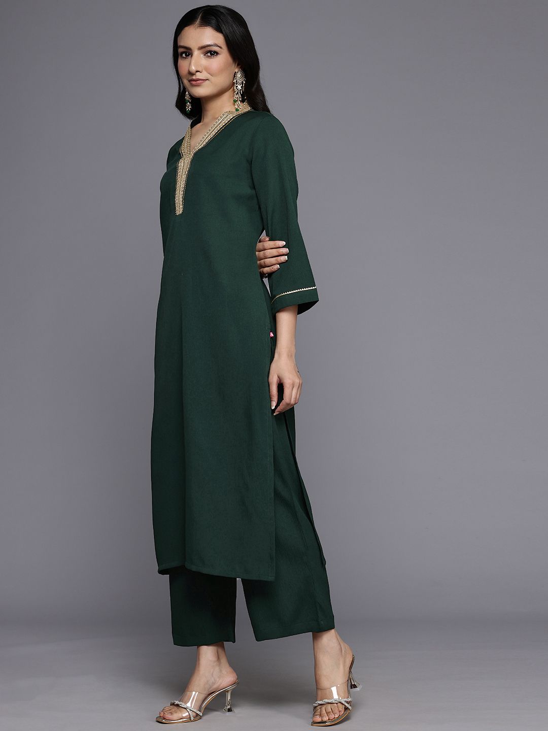 Dhiyona VA Women's Yoke Design Gotta Patti Kurta With Palazzos & Dupatta