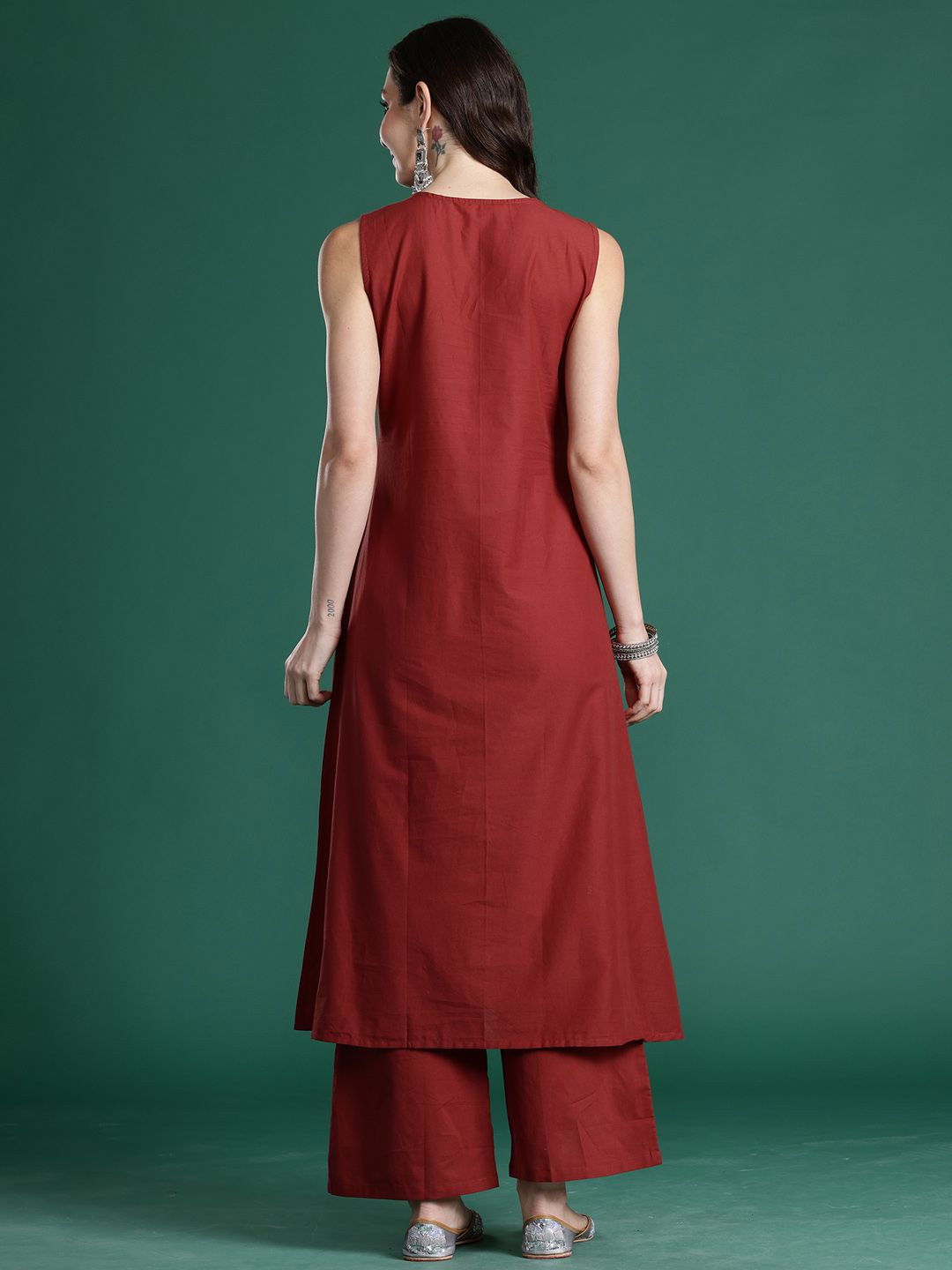 Dhiyona IE Embroidered A-Line Top With Palazzos Co-Ords