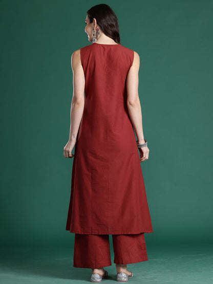 Dhiyona IE Embroidered A-Line Top With Palazzos Co-Ords