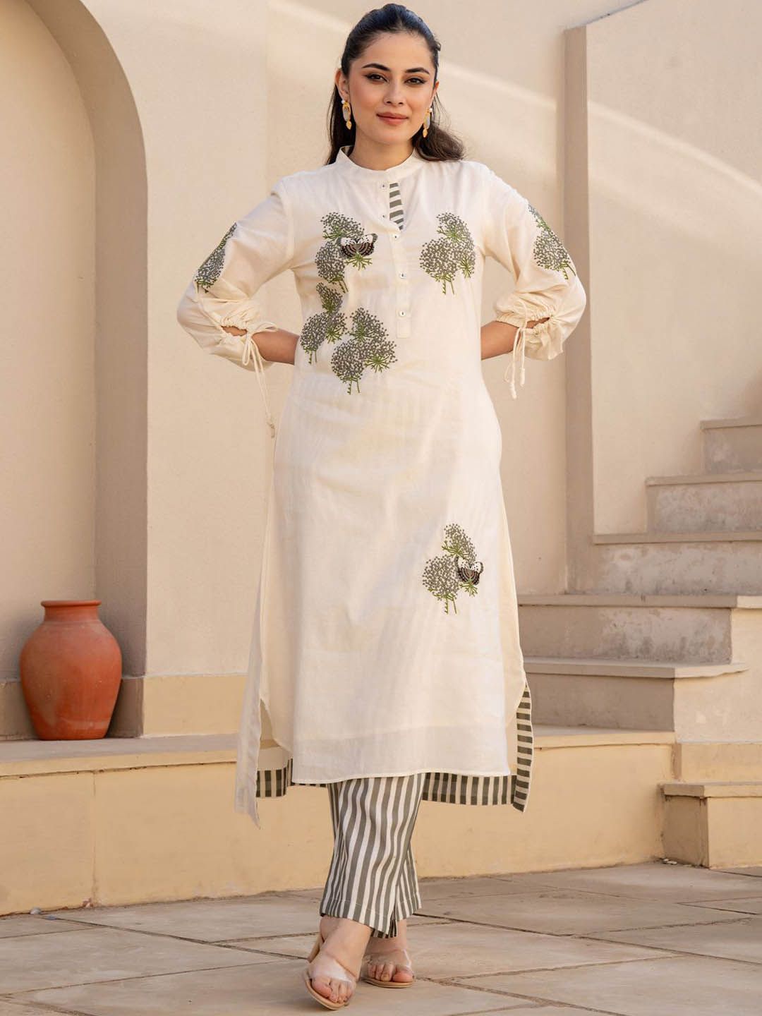 Dhiyona IE Embroidered Pure Cotton Tunic With Trousers Co-Ords