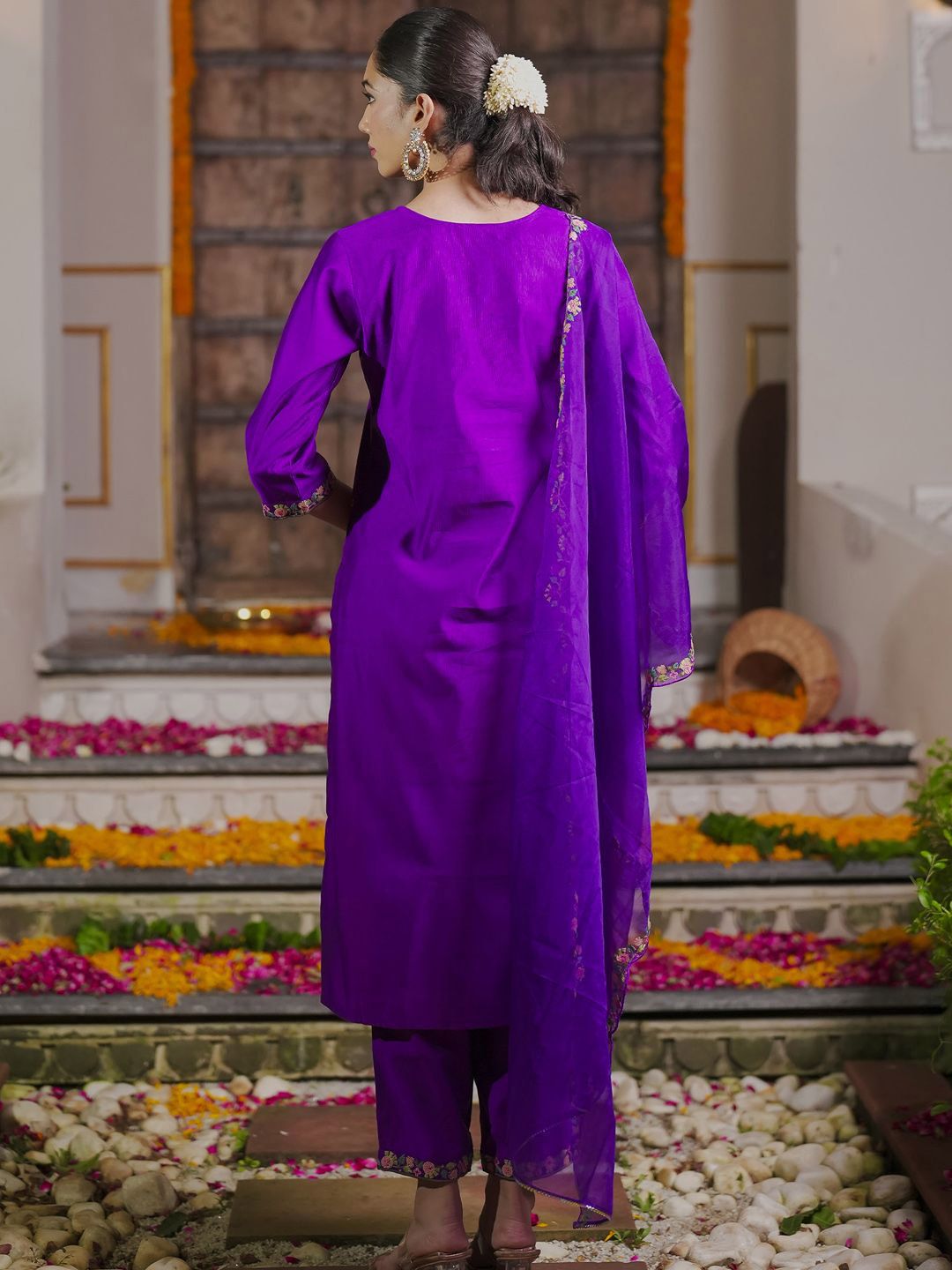 Dhiyona IE Floral Embroidered Sequinned Liva Kurta With Trousers & Dupatta