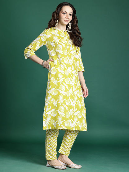 Floral Printed Regular Pure Cotton Kurta with Trousers & With Dupatta