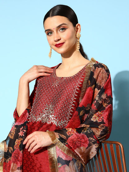 Dhiyona VA Women's Solid Silk Blend Hyper Texture Kurta Set