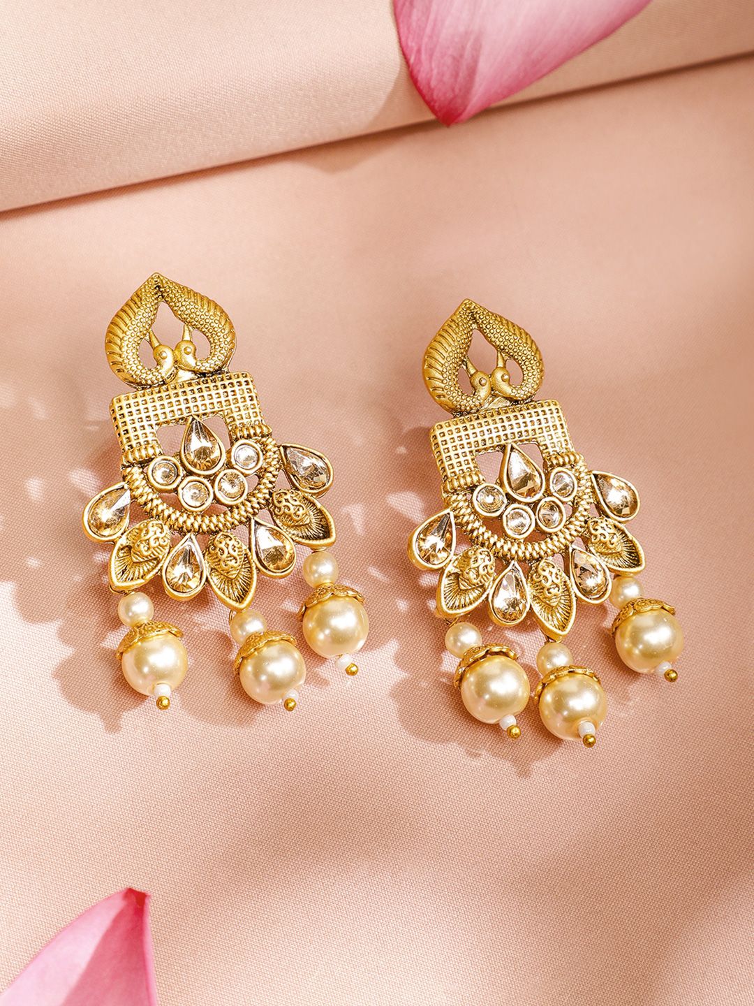 Dhiyona RJ Women's 22K Gold-Plated Kundan Studded Divine Krishna Motif Jewellery Set with Pearl Drops