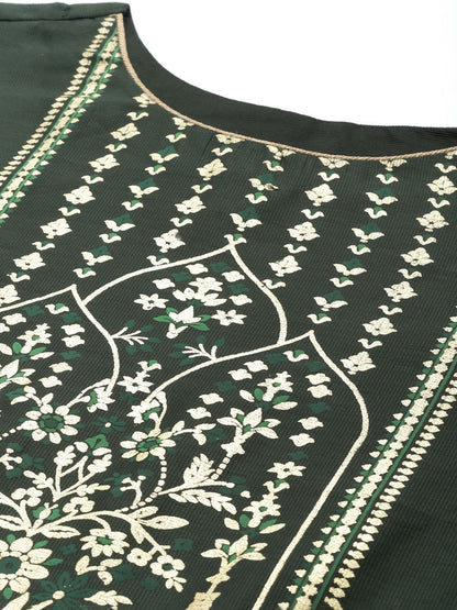 Women Green Ethnic Motifs Printed Liva Kurta with Palazzos & With Dupatta