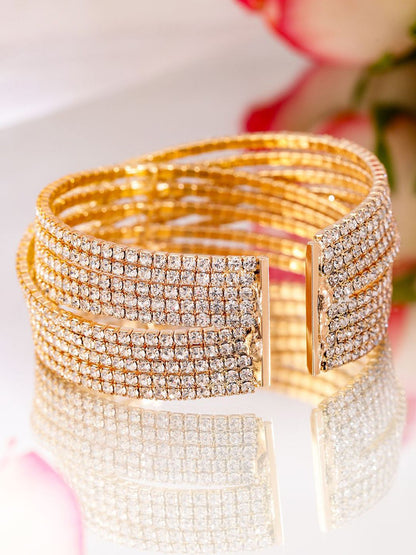 Dhiyona RJ Women's 18KT Gold-Plated Crystals Stone Studded Cuff Bracelet