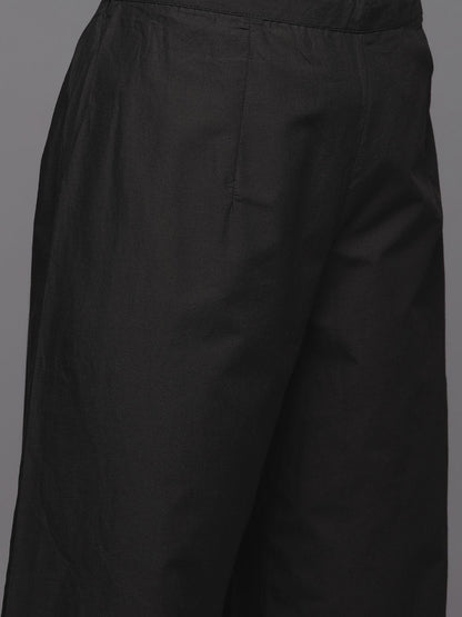 Women Black Floral Printed Kurta with Trousers & With Dupatta