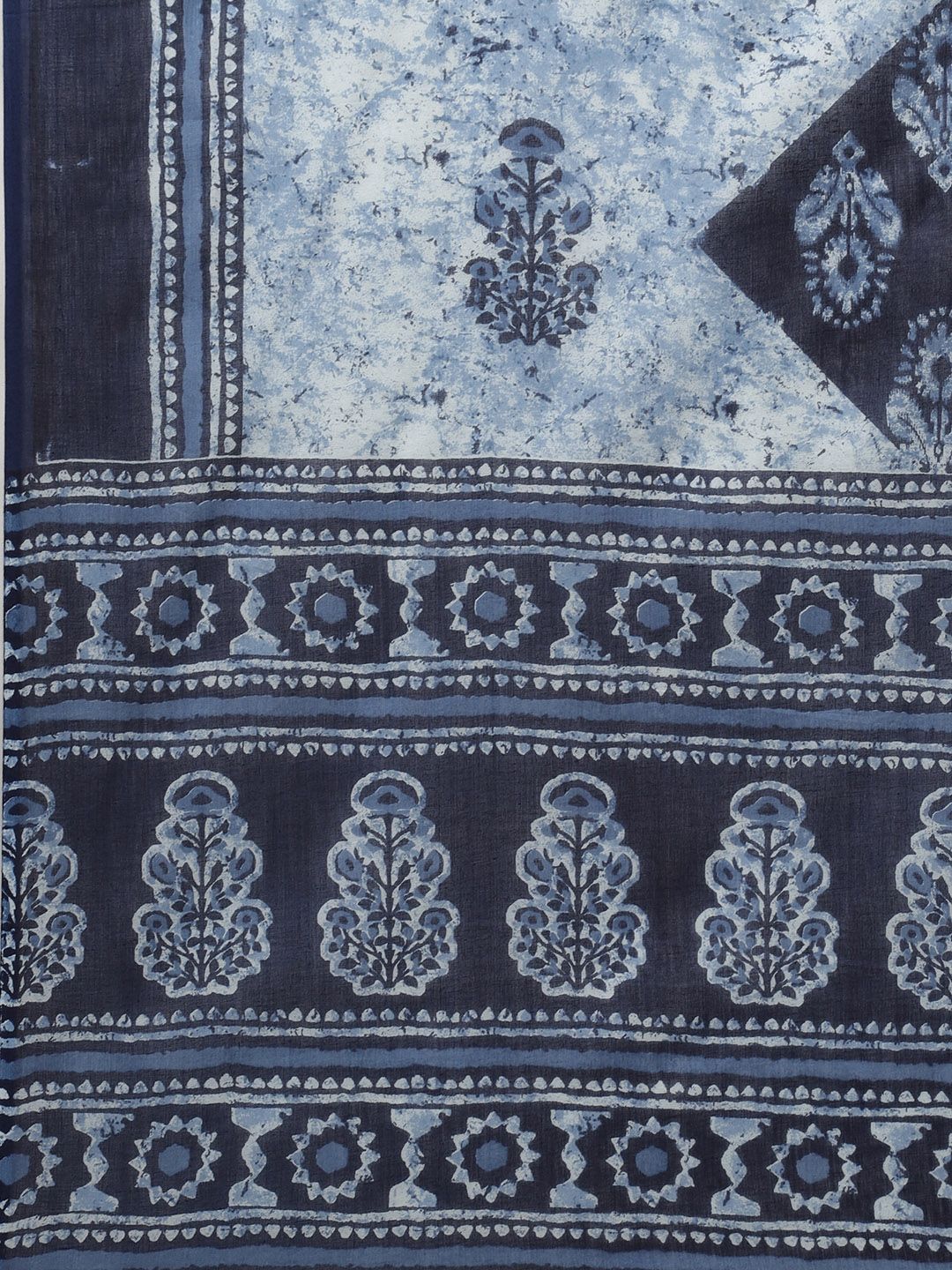 Blue & White Ethnic Print Gotta Patti A-line Kurta Trousers & Dupatta