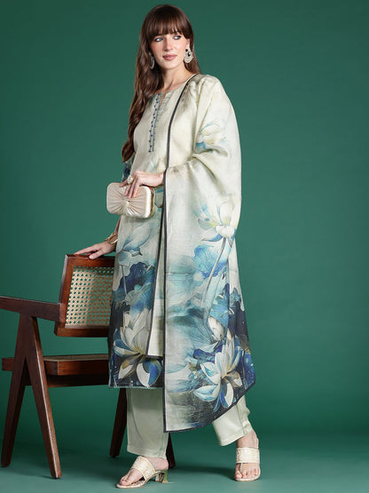 Dhiyona IE Floral Printed Kurta with Trousers & Dupatta