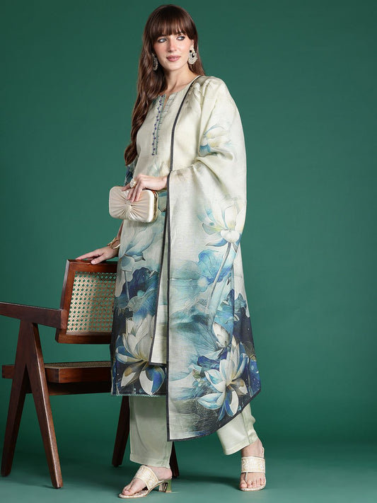 Dhiyona IE Floral Printed Kurta with Trousers & Dupatta