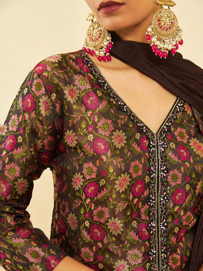Dhiyona SO Women's Alina Cut Floral Printed Regular Kurti With Skirt & Dupatta