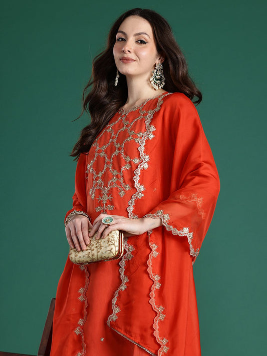Dhiyona IE Floral Embroidered Kurta with Trousers & With Dupatta