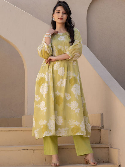 Dhiyona IE Printed Pure Cotton A-Line Tunic & Trousers Co-Ord Set