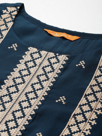 Ethnic Motifs Embroidered Panelled Sequinned Kurta with Trousers & With Dupatta